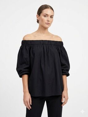 Eliza Faulkner Black Off-the-Shoulder Puff Sleeve Top Size Medium Minimalist